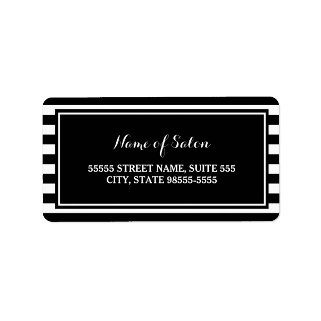 Trendy Black White Stripes Hair and Beauty Salon Label (Front)