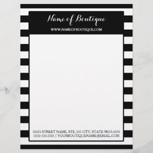 Trendy Black White Stripes Hair and Beauty Salon Letterhead Template