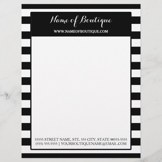 Trendy Black White Stripes Hair and Beauty Salon Letterhead Template (Front)