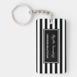 Trendy Black White Stripes Hair and Makeup Artist Key Ring