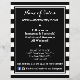 Trendy Black White Stripes Hair Salon Events Flyer