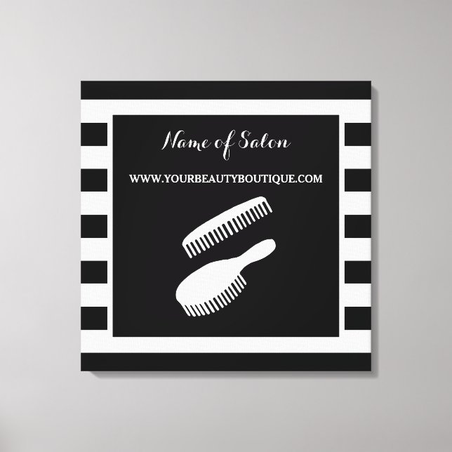 Trendy Black White Stripes Hair Salon Sign (Front)