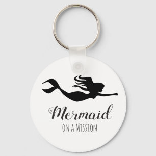 Trendy Black & White Superhero Mermaid on Mission Key Ring