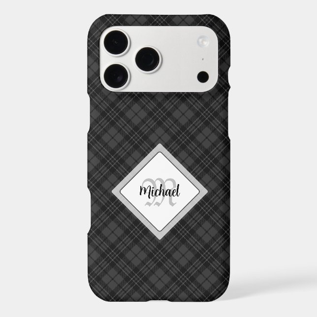 Trendy Black white tartan Personalise Monogram (Back)