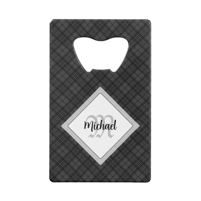 Trendy Black white tartan Personalise Monogram (Front)