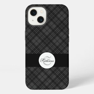 Trendy Black white tartan Personalise Monogram iPhone 13 Case