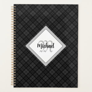 Trendy Black white tartan Personalise Monogram Planner
