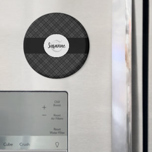 Trendy Black white tartan Personalize Monogram Magnet