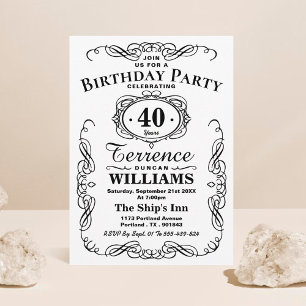 Trendy Black & White Typography Birthday Party Invitation