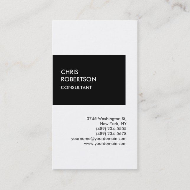 Trendy black white vertical unique business card (Front)