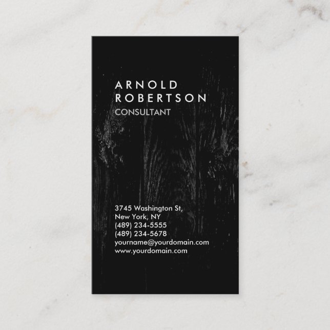 Trendy Black Wood Effect Modern Business Card (Front)
