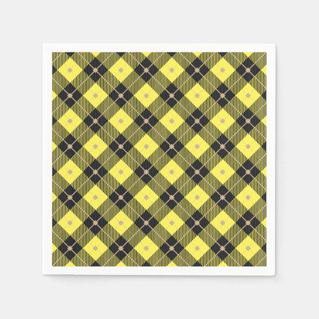 Trendy Black Yellow Plaid Pattern Napkin (Front)
