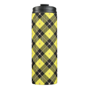 Trendy Black Yellow Plaid Pattern Thermal Tumbler