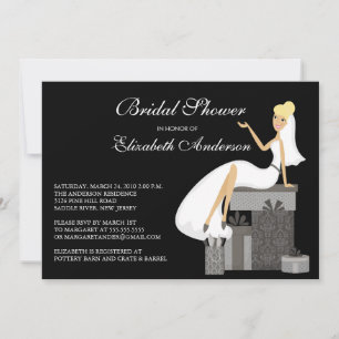 Trendy Blonde Bride Bridal Shower Invitation Black