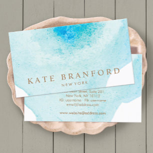 Trendy Blue Abstract Watercolor Business Card