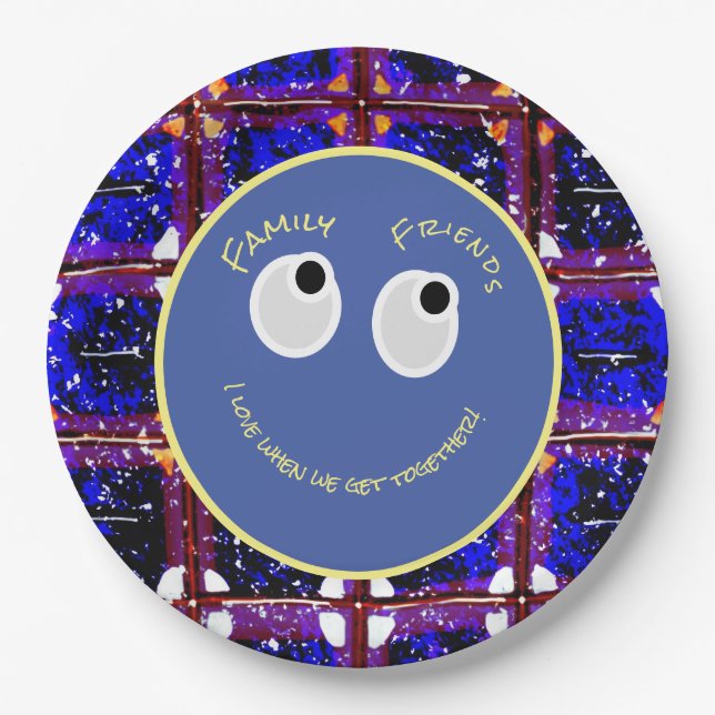 Trendy Blue and Coral Digital Pattern  Paper Plate (Front)