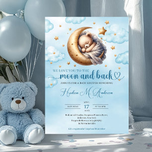 Trendy Blue and gold moon and back Boy Baby Shower Invitation