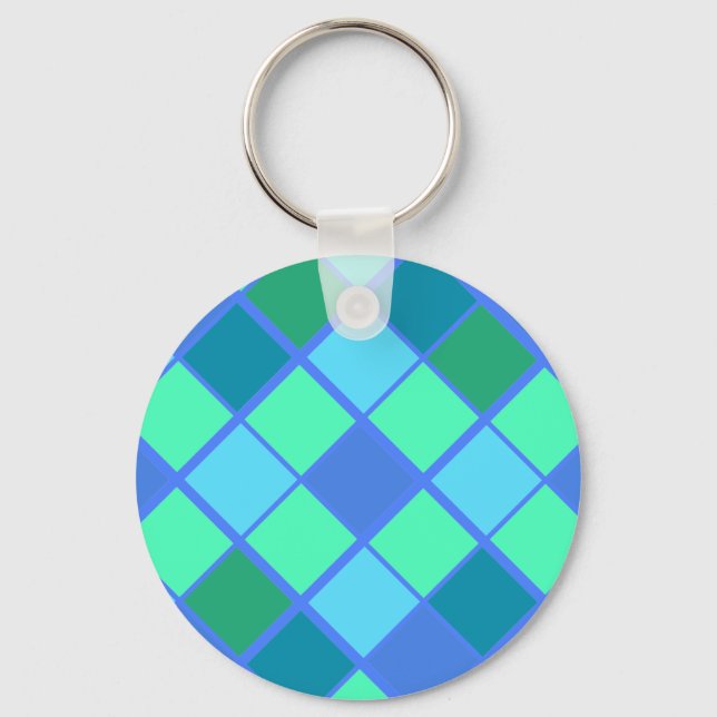 Trendy Blue and Green Diamond Pattern Key Ring (Front)