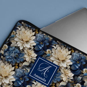Trendy Blue and Ivory Flowers Stylish Laptop Case