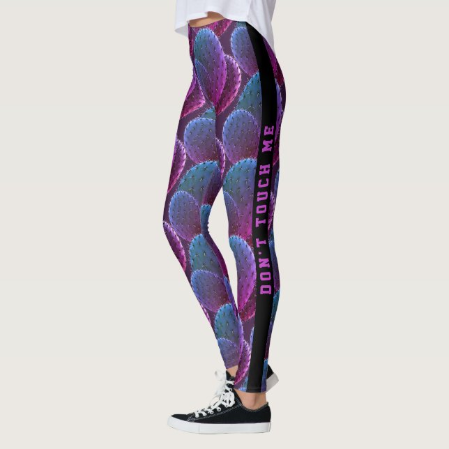 Trendy Blue And Purple Desert Cactus Pattern Leggings (Left)