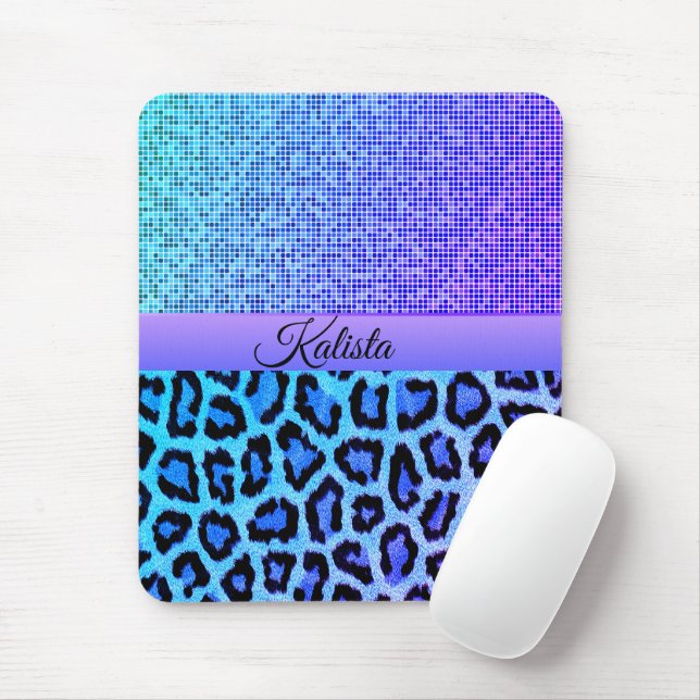 Trendy Blue and Purple Leopard Mouse Mat (With Mouse)