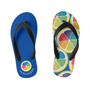 Trendy Blue And Rainbow Colourful Fruits Pattern Kid's Flip Flops