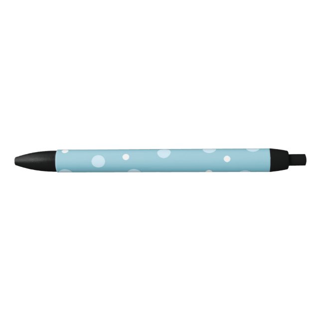 Trendy Blue and White Dots Black Ink Pen (Front)