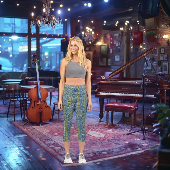 Trendy Blue and Yellow: Personalise Logo & Text Capri Leggings (Creator Uploaded)