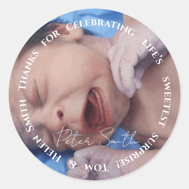 Trendy Blue Baby Shower Fun for Wrapping Favours Classic Round Sticker (Front)