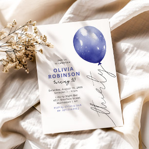 Trendy Blue Balloon 30th Birthday Invitation