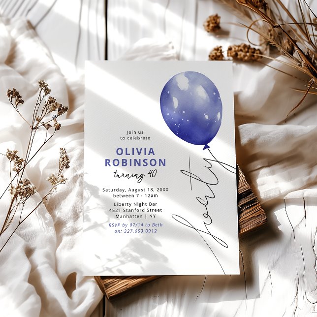 Trendy Blue Balloon 40th Birthday Invitation (Creator Uploaded)