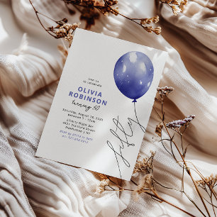 Trendy Blue Balloon 50th Birthday Invitation