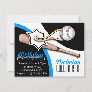 Trendy Blue Baseball Birthday Invitations