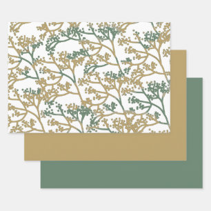 Trendy Blue Beige foilage design Wrapping Paper Sheet