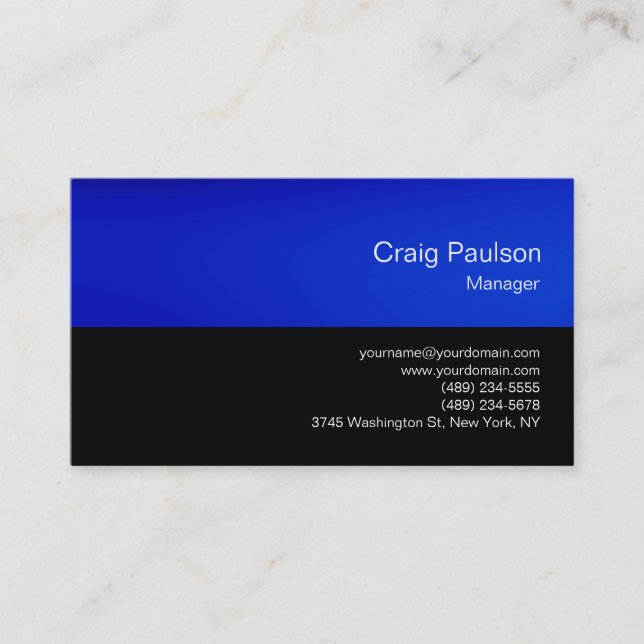 Trendy Blue Black Chic Modern Business Card (Front)