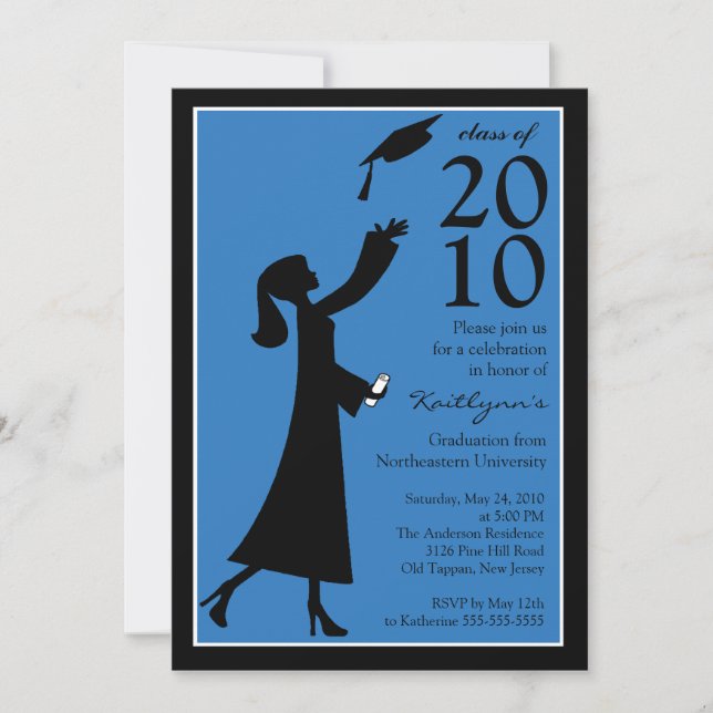 Trendy Blue & Black Graduation Invitation (Front)