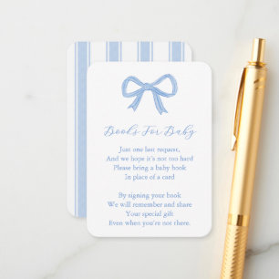 Trendy Blue Bow Bring A Book Baby Shower Enclosure Card