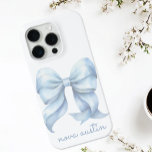 Trendy Blue Bow Personalised With Name Monogram iPhone 15 Pro Case<br><div class="desc">Elevate your phone’s style with the Trendy Blue Bow Personalised With Name Monogram iPhone Case. This custom case is the perfect blend of elegance and personalisation, featuring a chic blue bow design that embodies a timeless aesthetic. The watercolor bow, set against a sleek backdrop, gives the case a sophisticated, yet...</div>