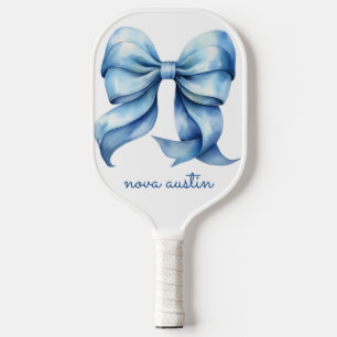 Trendy Blue Bow Personalised With Name Monogram Pickleball Paddle