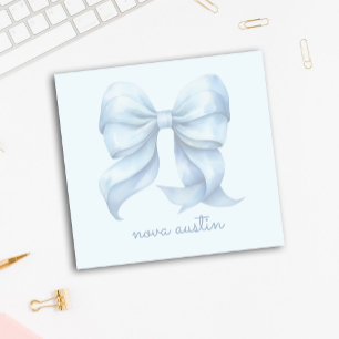 Trendy Blue Bow Personalised With Name Monogram Post-it Notes