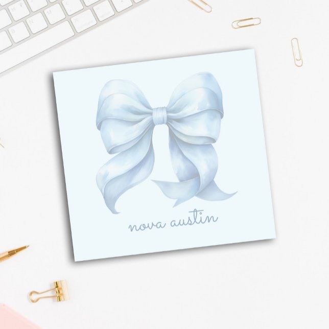 Trendy Blue Bow Personalised With Name Monogram Post-it Notes (Creator Uploaded)