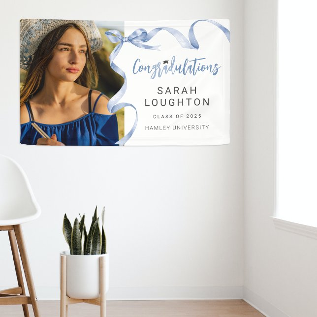 Trendy Blue Bow Photo Graduation Banner (Creator Uploaded)