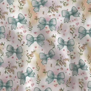 Trendy Blue Bows Cottagecore Floral Pattern Fabric
