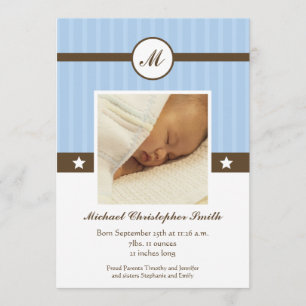 Trendy blue boy's newborn photo announcement