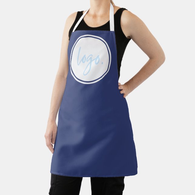 TRENDY BLUE BUSINESS LOGO BRANDED STAFF UNIFORM APRON (Insitu)