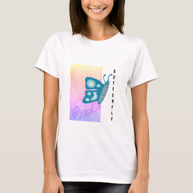 Trendy Blue Butterfly with Pattern Abstract T-Shirt (Front)
