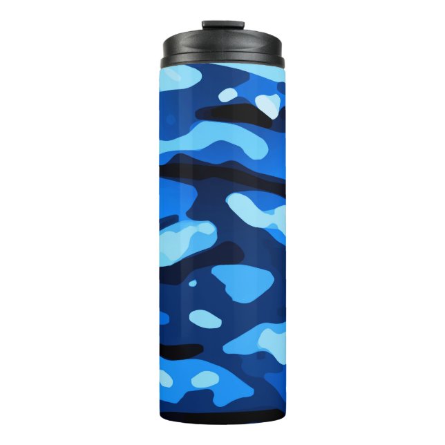 Trendy Blue Camo Abstract Pattern Thermal Tumbler (Front)
