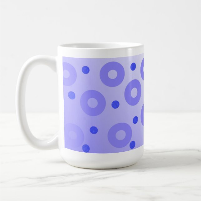 Trendy Blue Circles and Royal Blue Dots Coffee Mug (Left)