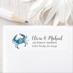 Trendy Blue Coastal  Crab Nautical Return Address