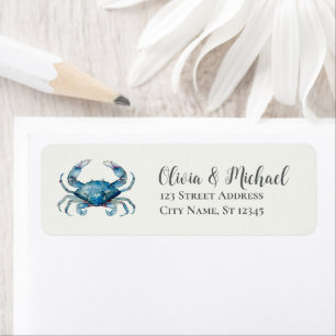 Trendy Blue Coastal Crab Nautical Return Address